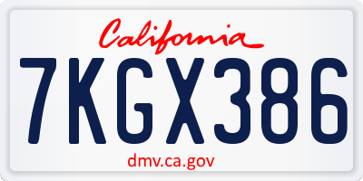 CA license plate 7KGX386