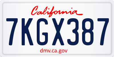 CA license plate 7KGX387