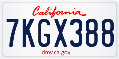 CA license plate 7KGX388