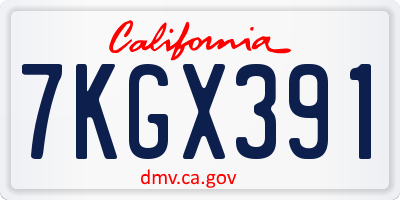 CA license plate 7KGX391