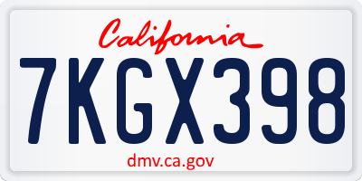 CA license plate 7KGX398