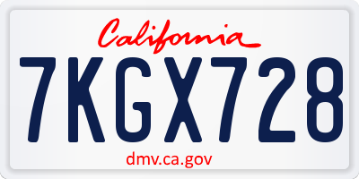 CA license plate 7KGX728