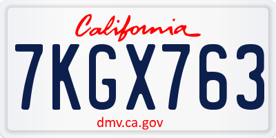 CA license plate 7KGX763