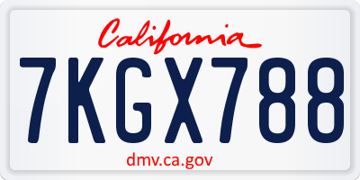 CA license plate 7KGX788