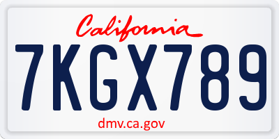 CA license plate 7KGX789