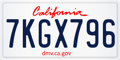 CA license plate 7KGX796