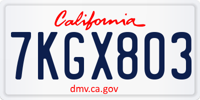 CA license plate 7KGX803