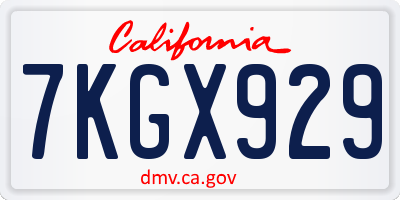 CA license plate 7KGX929