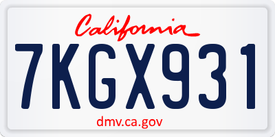 CA license plate 7KGX931