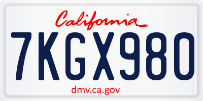 CA license plate 7KGX980