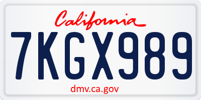 CA license plate 7KGX989