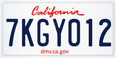 CA license plate 7KGY012