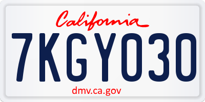CA license plate 7KGY030