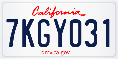 CA license plate 7KGY031