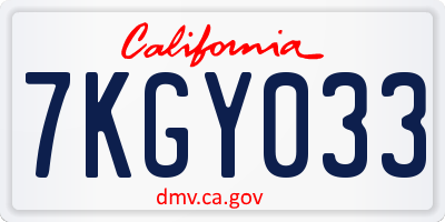 CA license plate 7KGY033