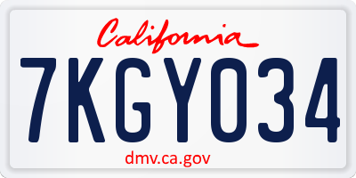 CA license plate 7KGY034