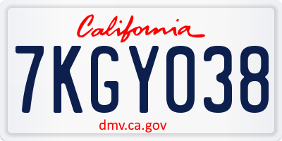 CA license plate 7KGY038