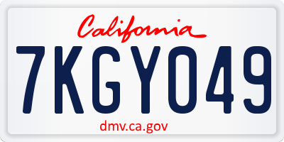 CA license plate 7KGY049