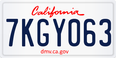 CA license plate 7KGY063