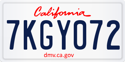 CA license plate 7KGY072