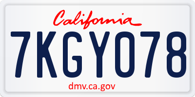 CA license plate 7KGY078