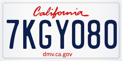 CA license plate 7KGY080