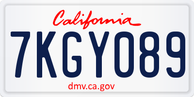 CA license plate 7KGY089