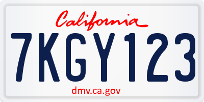 CA license plate 7KGY123