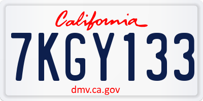 CA license plate 7KGY133