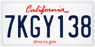 CA license plate 7KGY138