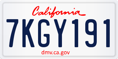 CA license plate 7KGY191