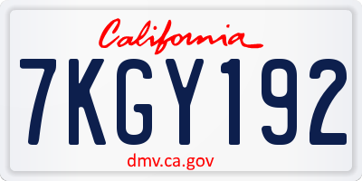 CA license plate 7KGY192