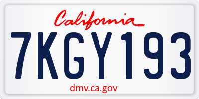 CA license plate 7KGY193