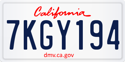 CA license plate 7KGY194