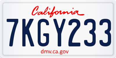 CA license plate 7KGY233