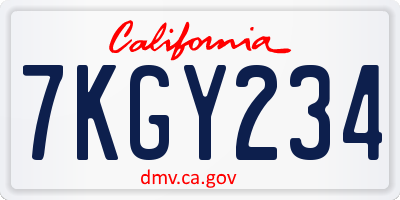 CA license plate 7KGY234