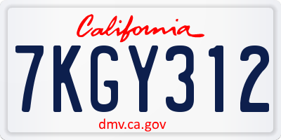 CA license plate 7KGY312