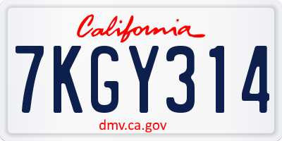 CA license plate 7KGY314