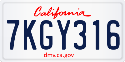 CA license plate 7KGY316