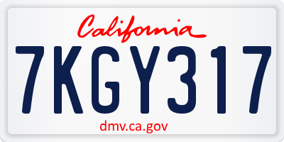 CA license plate 7KGY317