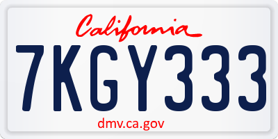 CA license plate 7KGY333