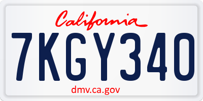 CA license plate 7KGY340