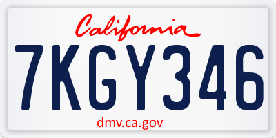 CA license plate 7KGY346