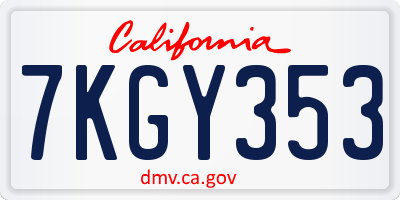 CA license plate 7KGY353