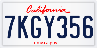 CA license plate 7KGY356