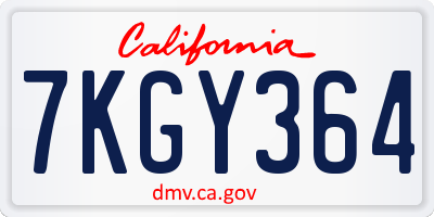 CA license plate 7KGY364