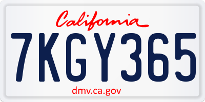 CA license plate 7KGY365