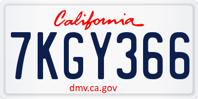 CA license plate 7KGY366