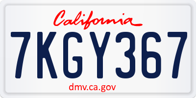 CA license plate 7KGY367