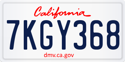 CA license plate 7KGY368